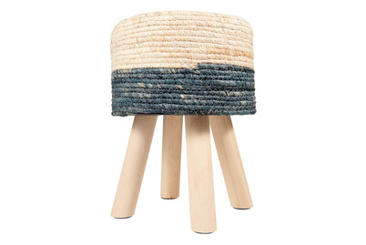 Image of Hocker beige/blau m. Holzbeinen H 38 cm bei JUMBO