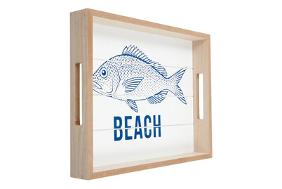 Image of Holztablett weiss/blau m. Fisch 31x24 cm bei JUMBO