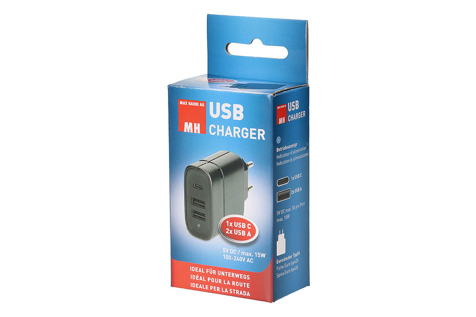 Max Hauri USB Charger 2xUSB/A und 1xUSB/C max. 15W kaufen bei JUMBO